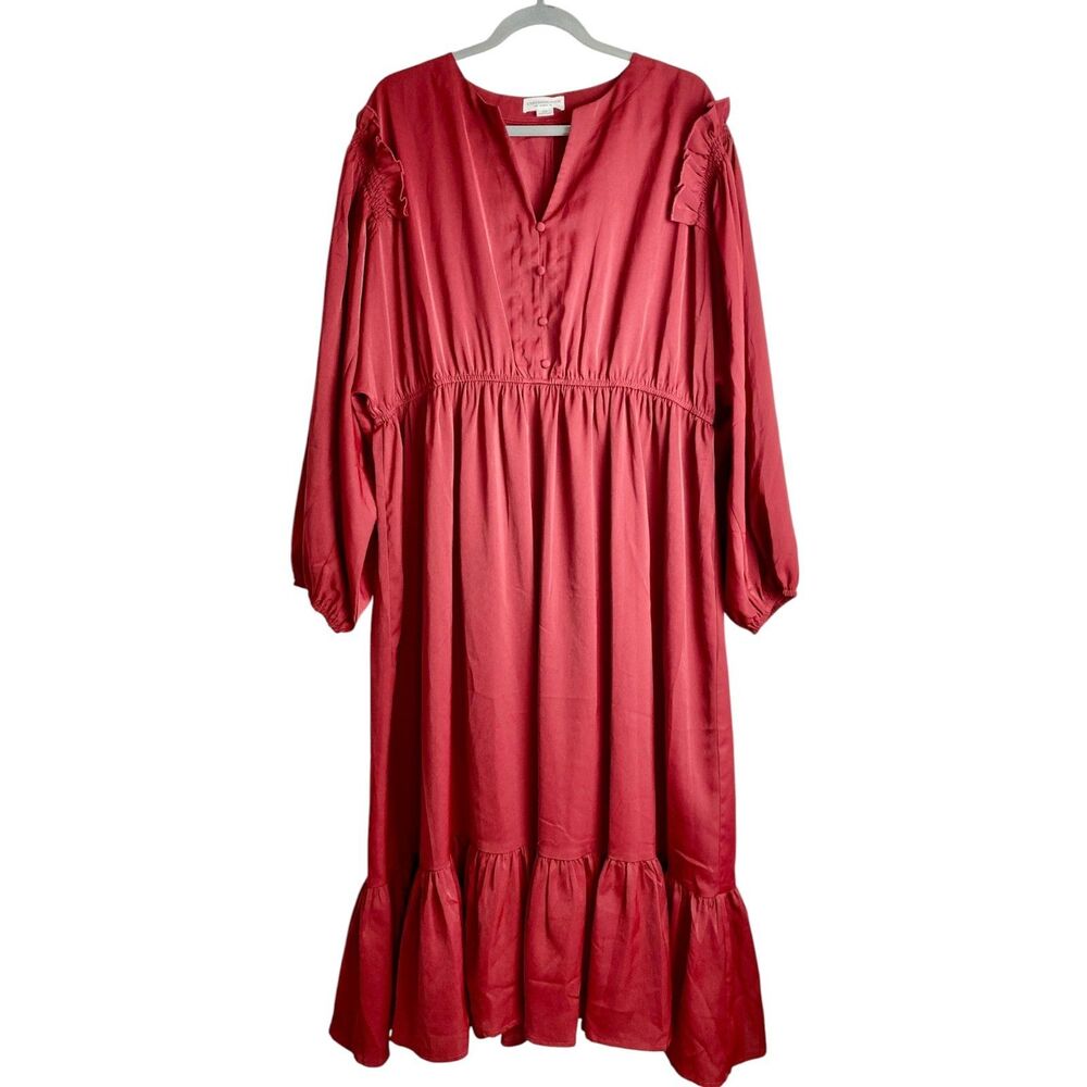 Chic Soul 3X Red Satin Maxi Dress Tiered Ruffle Hem Elastic Waist Cottagecore